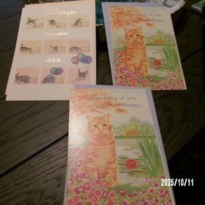 NEW Vintage 1980s Carlton Cards BIRTHDAY CARDS ~ CATS THEME FUN ITEMS LOT OF  3